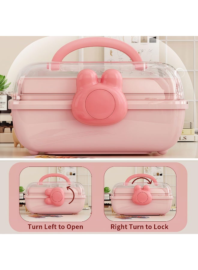 XiuWoo Hair Accessory Organizer,Kids' Storage Box,Cute Hair Accessories Organizer,3-Layer Organizer/Basket/Trunk,with Handle, Lockable,Toy Storage Cube,Hair Accessories, Scrunchies & Necklaces Storage Box,Kids Hair Accessories Storage Box,Cute Girls Jewelry Organizer,Cosmetics Storage Box,Cute Lockable Jewelry Organizer Container,Durable And Washabl,for Hair Clip, Headband, Scrunchie, Cosmetic, Sewing, Toy, Tape(Pink) - Image 4